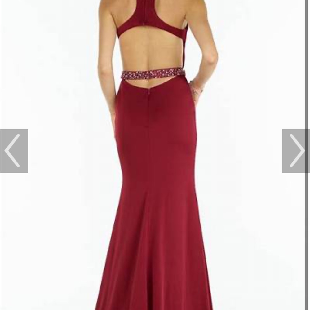 Alyce Paris long formal evening gown prom garnet sleeveless halter dress cutout
